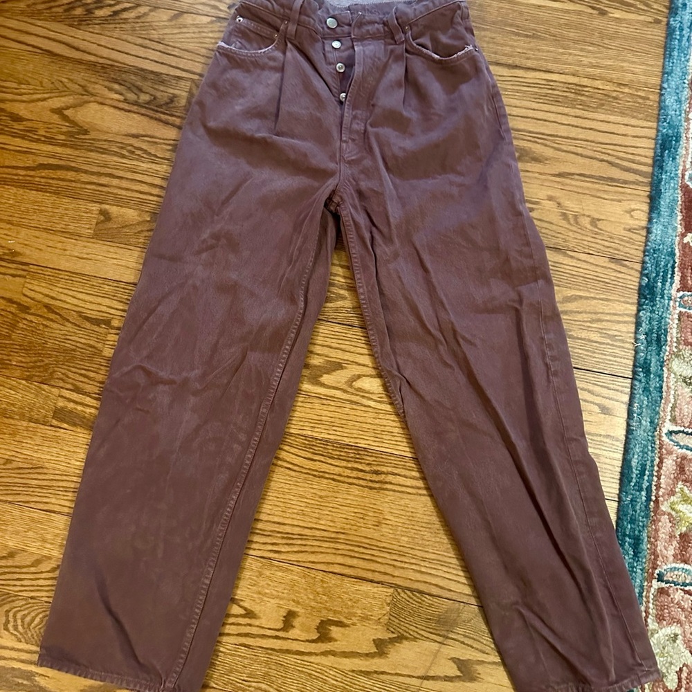 MOTHER SNACKS! Pleated brown denim jeans